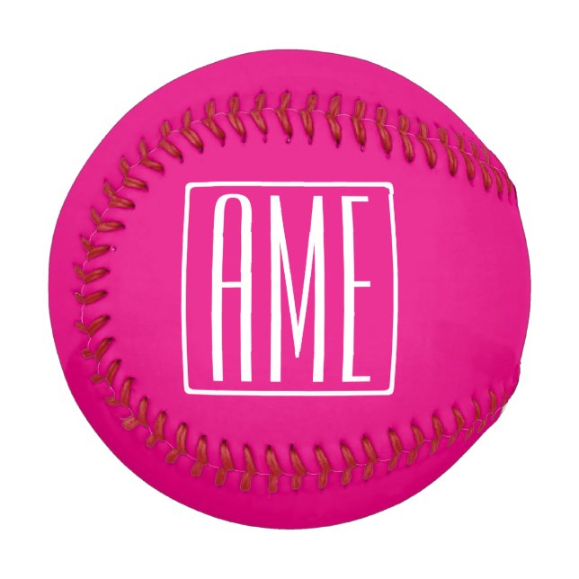 3 Initials Monogram | White On Hot Pink Baseball (Front Left)