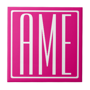 3 Initials Monogram   White On Hot Pink Ceramic Tile