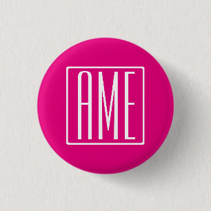 3 Initials Monogram   White On Hot Pink Cm Round Badge
