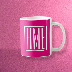 3 Initials Monogram White On Hot Pink Coffee Mug