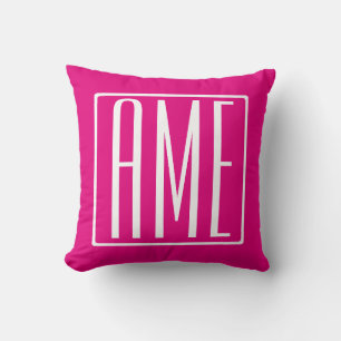 3 Initials Monogram   White On Hot Pink Cushion