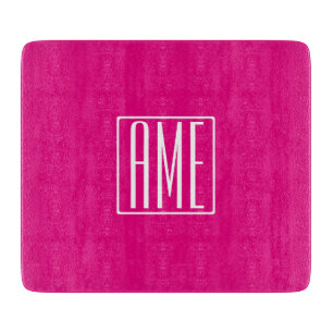 3 Initials Monogram   White On Hot Pink Cutting Board