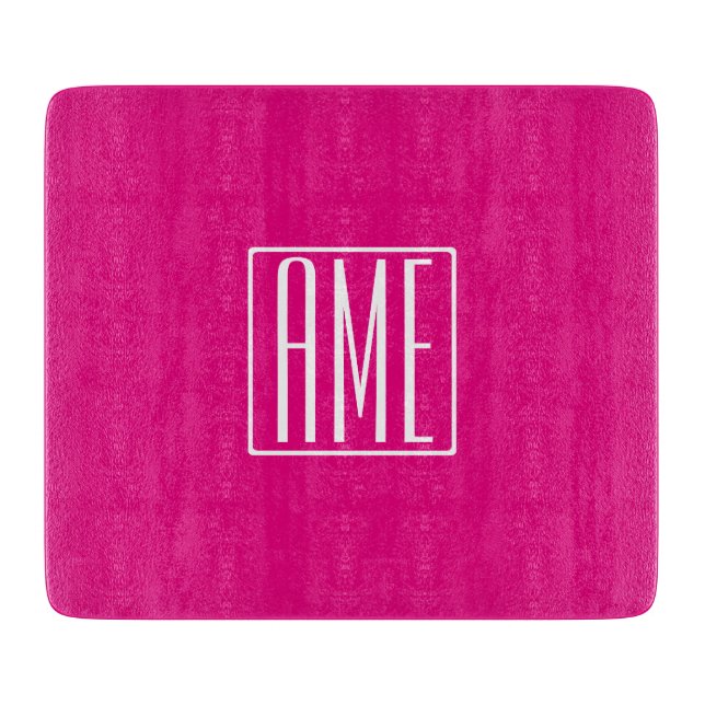 3 Initials Monogram | White On Hot Pink Cutting Board (Front)