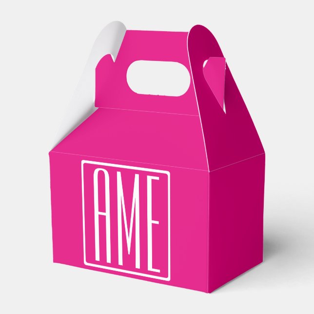 3 Initials Monogram | White On Hot Pink Favour Box (Front Side)
