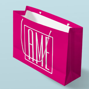 3 Initials Monogram   White On Hot Pink Large Gift Bag