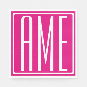 3 Initials Monogram   White On Hot Pink Napkin
