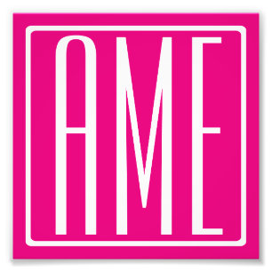 3 Initials Monogram   White On Hot Pink Photo Print