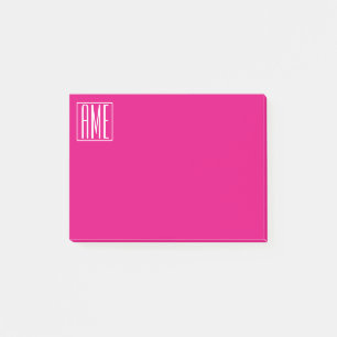 3 Initials Monogram White On Hot Pink Post-it Notes