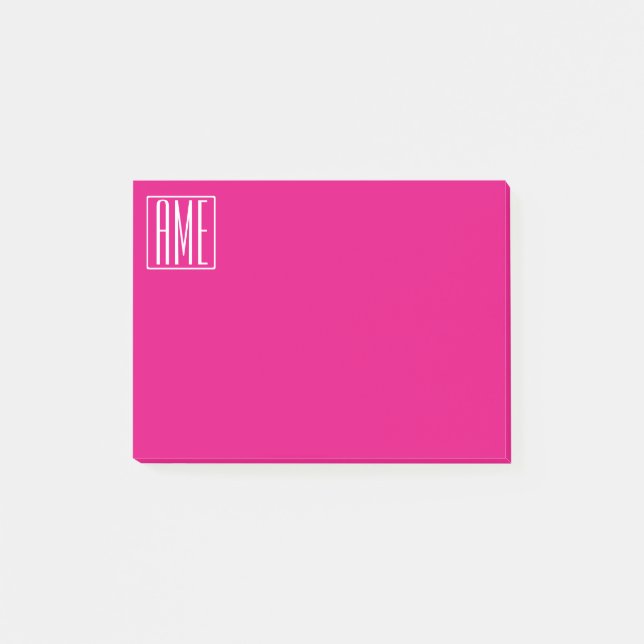 3 Initials Monogram | White On Hot Pink Post-it Notes (Front)