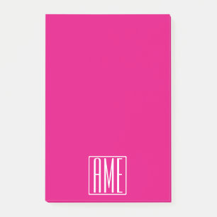 3 Initials Monogram White On Hot Pink Post-it Notes