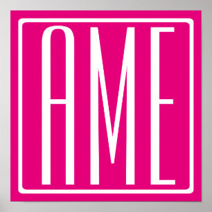 3 Initials Monogram   White On Hot Pink Poster
