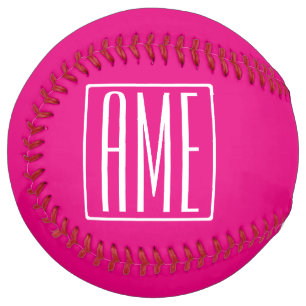 3 Initials Monogram White On Hot Pink Softball