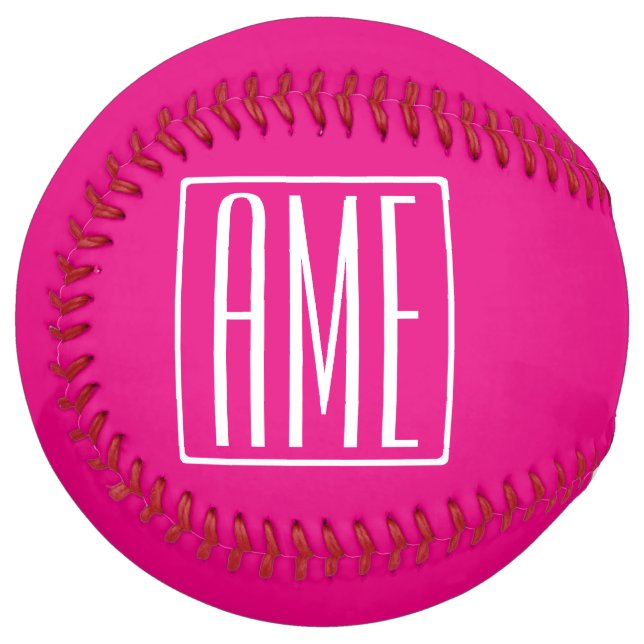 3 Initials Monogram | White On Hot Pink Softball (Front Left)