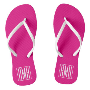 3 Initials Monogram   White On Hot Pink Thongs