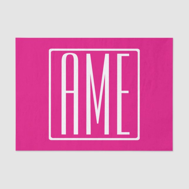 3 Initials Monogram | White On Hot Pink Tissue Paper (Front)