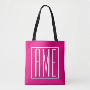 3 Initials Monogram White On Hot Pink Tote Bag