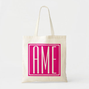 3 Initials Monogram White On Hot Pink Tote Bag