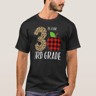 3 Is For 3rd Grade Teacher Leopard Buffalo Plaid S T-Shirt