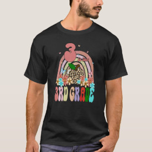 3 Is For 3rd Grade Teacher Rainbow Groovy Apple Le T-Shirt