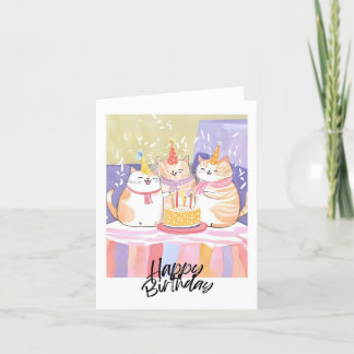 3 kitties Birthday Party Holiday Card