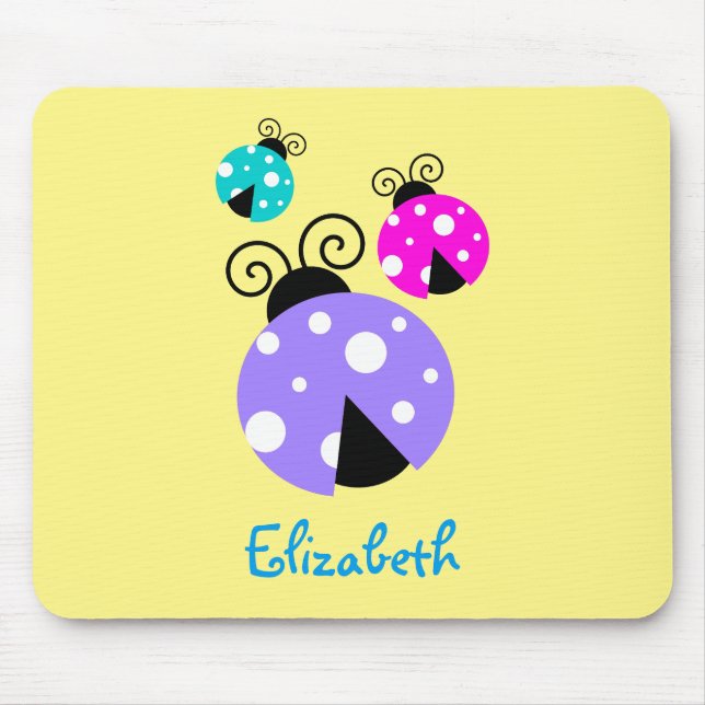 3 Ladybugs in Purple Pink and Blue Personalised Mouse Pad (Front)