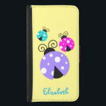 3 Ladybugs in Purple Pink and Blue Personalised Samsung Galaxy S5 Wallet Case<br><div class="desc">Some whimsical and cute ladybugs. These brightly coloured ladybugs have delightful round bodies with cute white polka dots across the back. Their heads are a half moon shape in black and have cute curly shaped feelers. These 3 ladybugs are painted bright purple, pink and blue. Personalise / customise with a...</div>