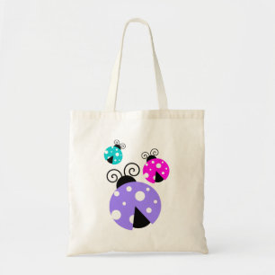 3 Ladybugs in Purple Pink and Blue Tote Bag