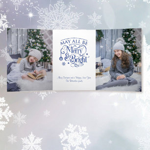 3 Large Photo Merry and Bright Christmas Tri-Fold Holiday Card