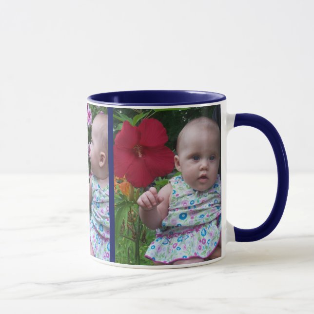 3 Large Photos Blue Background Easy Upload Gift Mug (Right)