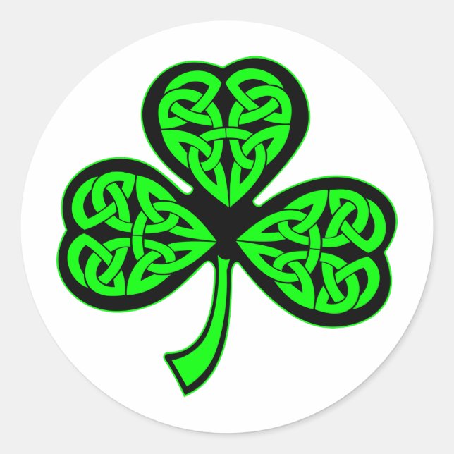 3 Leaf Celtic Clover Shamrock Classic Round Sticker (Front)