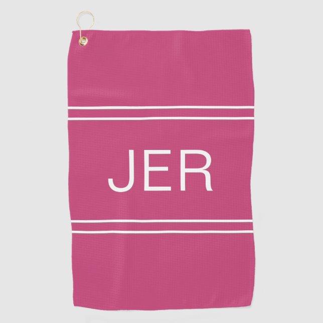 3 Letter Initials Monogram Hot Pink Golfer's Best Golf Towel (Front)