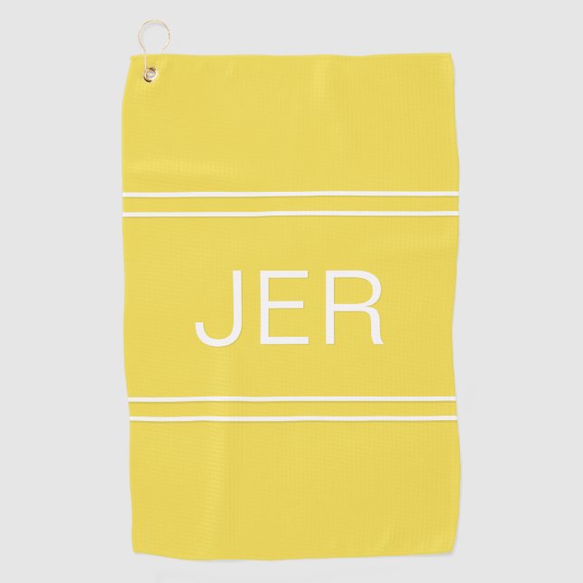 3 Letter Initials Monogrammed Golfer's Yellow Golf Towel (Front)