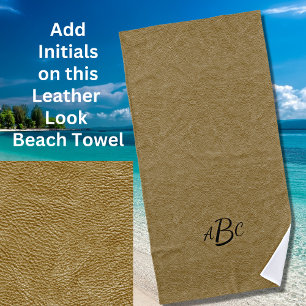 3 Letter Monogram Initial Beige Brown Leather Look Beach Towel