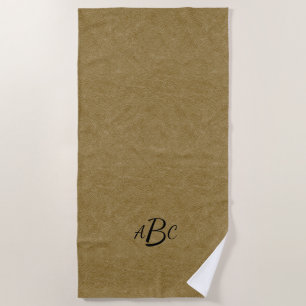 3 Letter Monogram Initial Beige Brown Leather Look Beach Towel