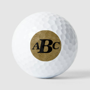 3 Letter Monogram Initial Beige Brown Leather Look Golf Balls