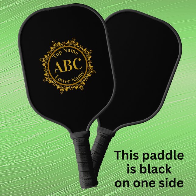 3 Letter Monogram & Name in Gold Circle Frame Pickleball Paddle (Creator Uploaded)