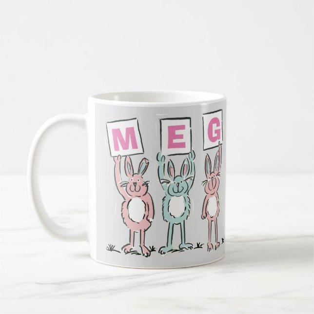 3 Letter Name Fun Rabbits Design Coffee Mug (Left)