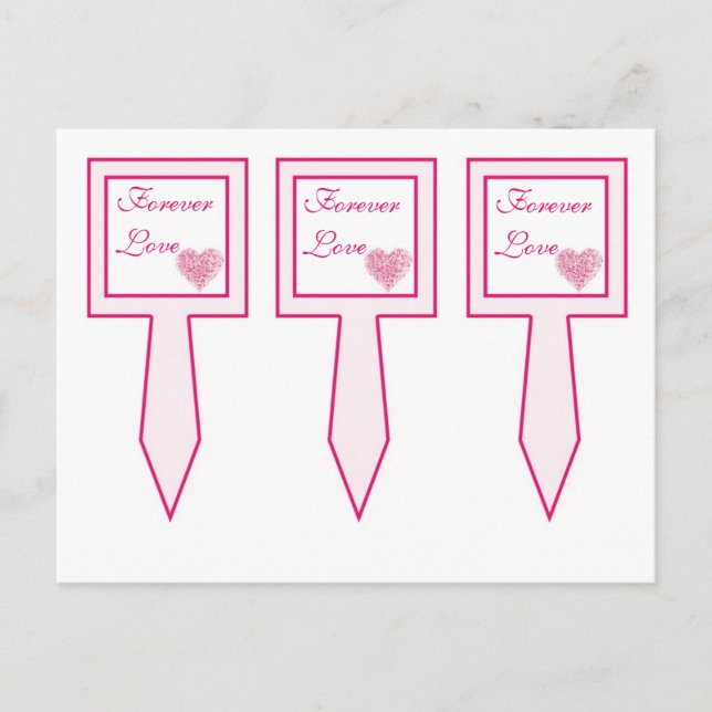 3 Light Pink Heart Wedding Cup Cake Picks Postcard (Front)