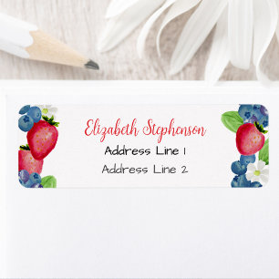 3 Line Return Address Label Red and Blue Berries
