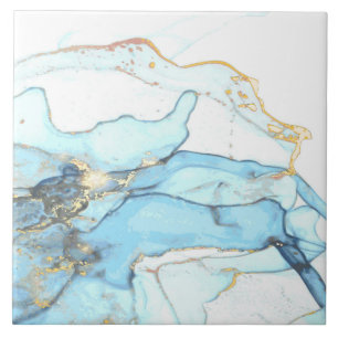 (3)Liquid ocean blue and gold marble texture Ceramic Tile