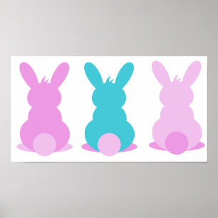 3 litlle bunnies in pastel colours poster