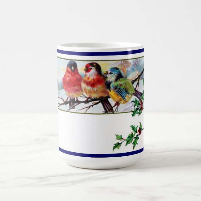 3 little birds sitting on a  branch. coffee mug (Center)