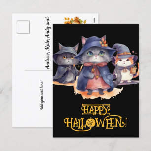 3 Little Cat Wiches - Happy Halloween Holiday Postcard