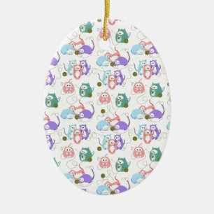 3 Little Kittens Knitting! Ceramic Ornament