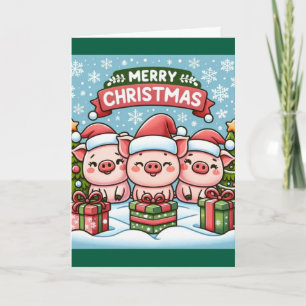 3 Little Pigs Wishing A Merry Christmas Thank You Card