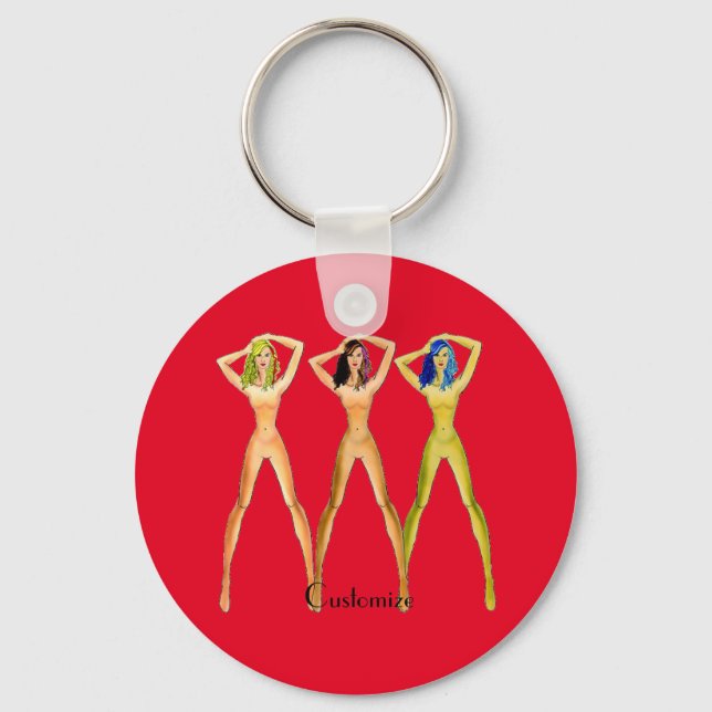 3 long-legged Ladies Standing Thunder_Cove  Square Key Ring (Front)