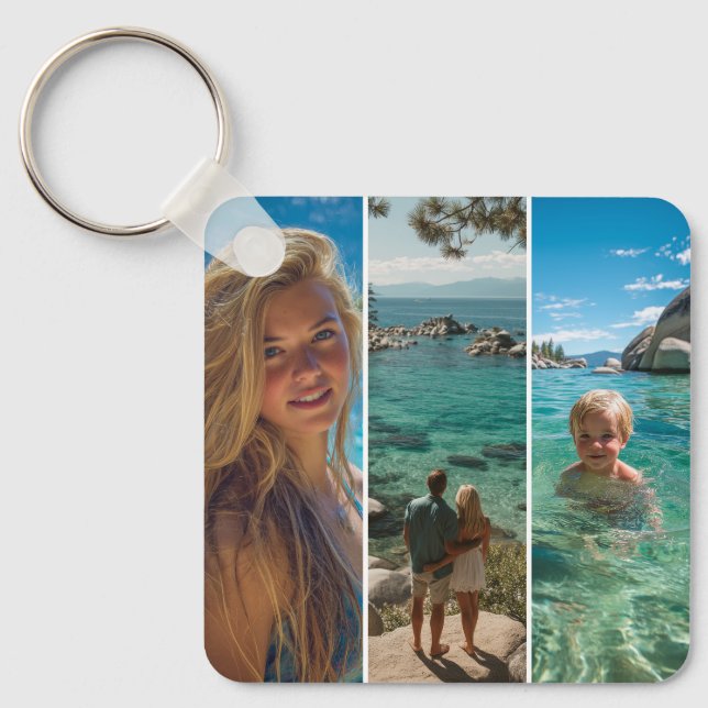 3 Long Vertical Strip Boho Photo Key Ring (Front)