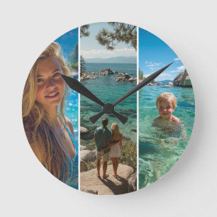 3 Long Vertical Strip Boho Photo Round Clock