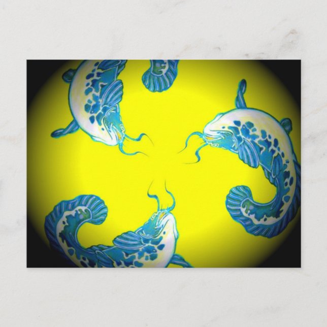 3 Lucky Blue Fish Postcard (Front)