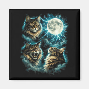 3 Maine Coon Moon Howling Cat Head Funny Graphic Magnet